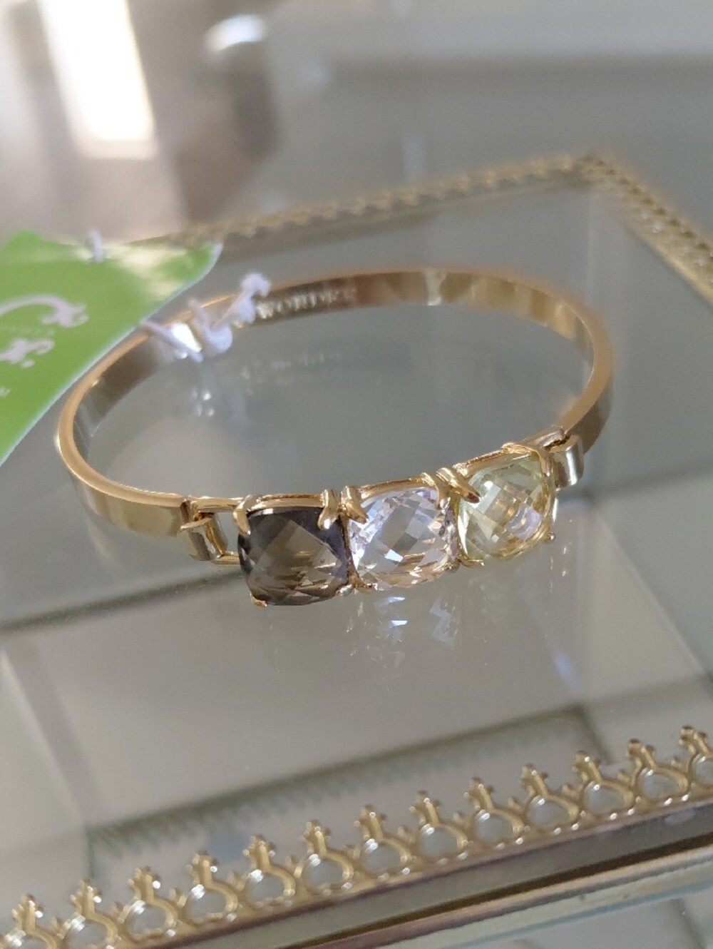 C. Wonder Gold Tone Crystal Open Cuff Bracelet NWT | Faceted Multicolor Stones